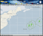 Tropical Depression  forecast track map as of National Hurricane Center discussion number 17