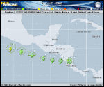 Tropical Storm Bonnie forecast track map as of National Hurricane Center discussion number 19
