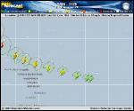 Tropical Storm Erin forecast track map as of National Hurricane Center discussion number 14