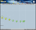 Tropical Storm Erin forecast track map as of National Hurricane Center discussion number 9