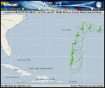 Tropical Storm Jerry forecast track map as of National Hurricane Center discussion number 17