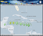 Tropical Depression  forecast track map as of National Hurricane Center discussion number 2