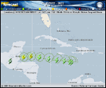 Tropical Depression  forecast track map as of National Hurricane Center discussion number 3